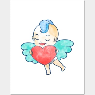 Watercolor Cupid Valentine Love Posters and Art